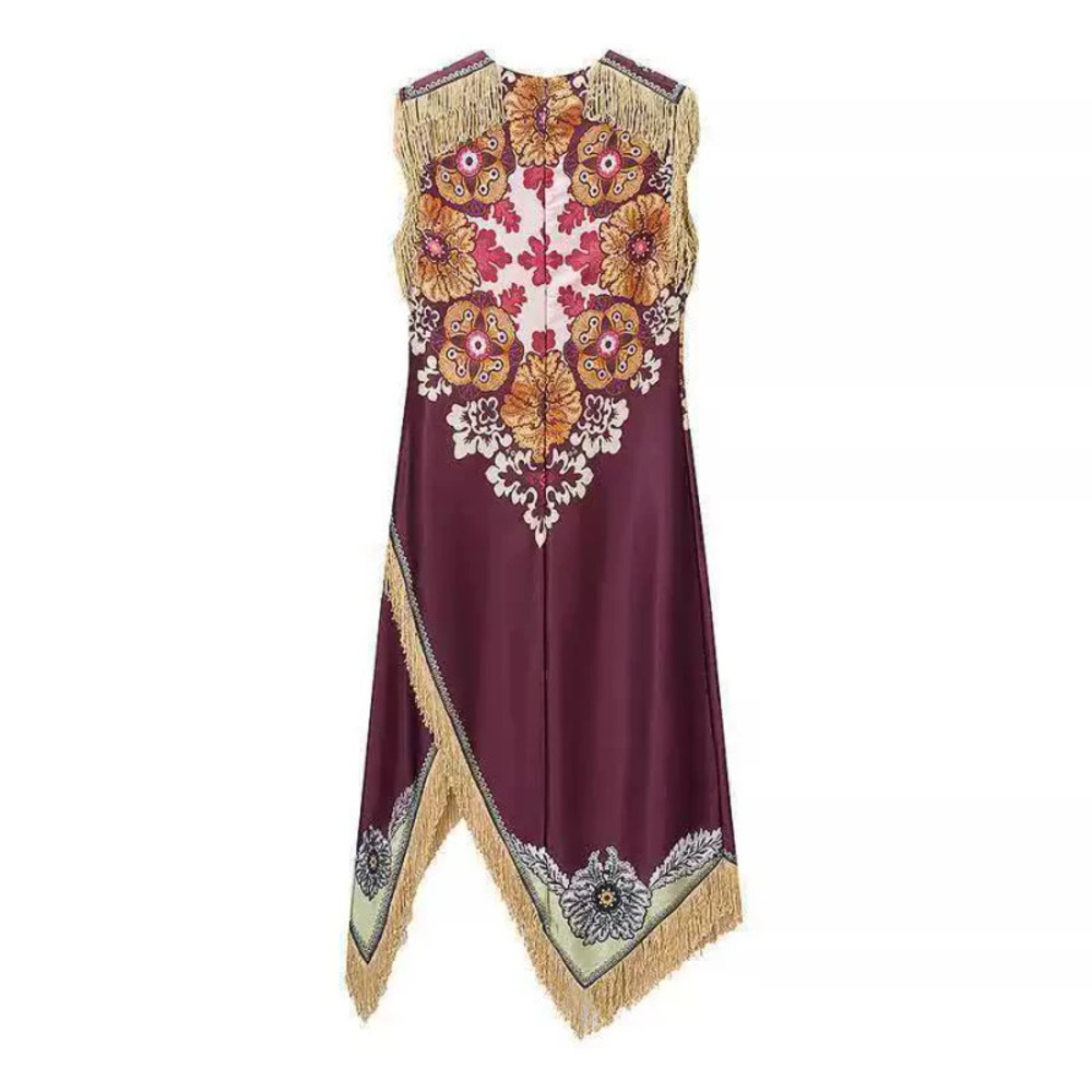 ZARA Summer Simple Tassel Sleeveless Printed Dress